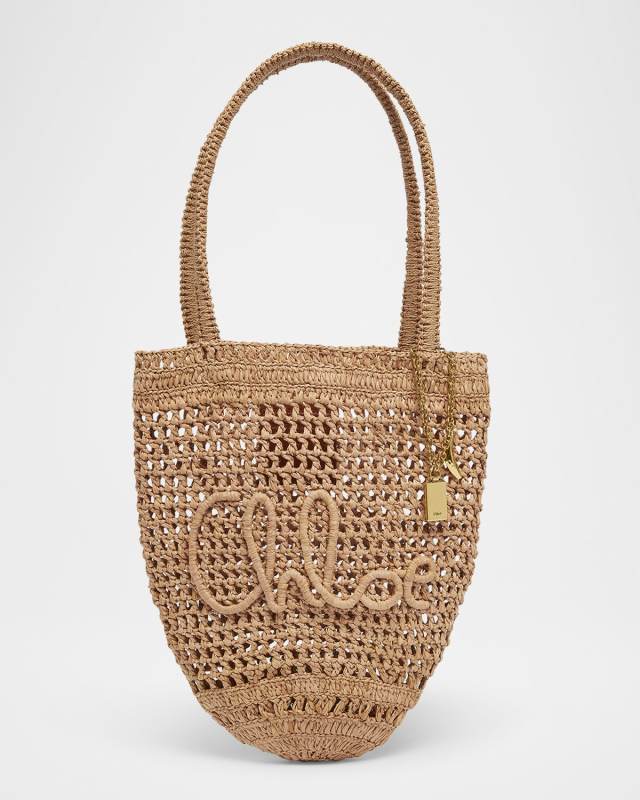 Summer Banana Small Tote Bag in Crochet Paper and Leather